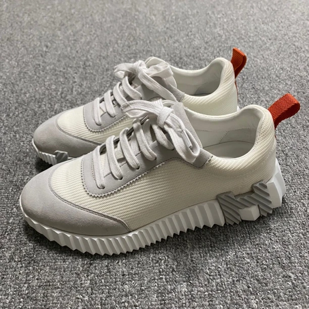 98新/35.5码/爱马仕/Hermes/白色针织拼接H运动鞋/BF00228