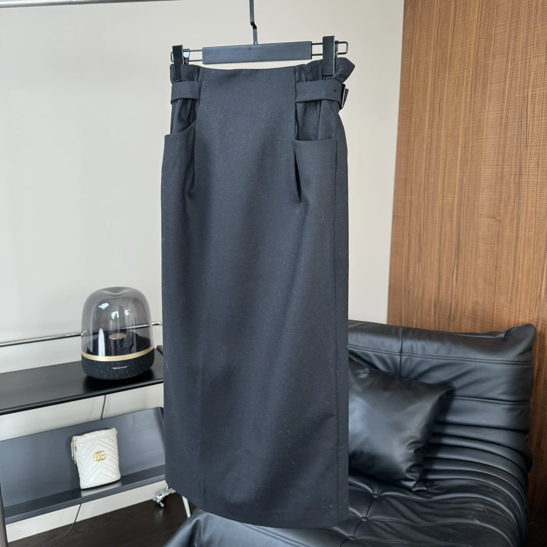 1588 【腰部可调节 后开叉】羊毛半身裙秋冬