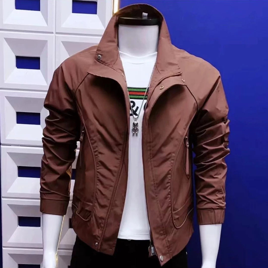 秋季新款男士夹克潮流百搭韩版修身休闲时尚帅气立领爆款纯色外套