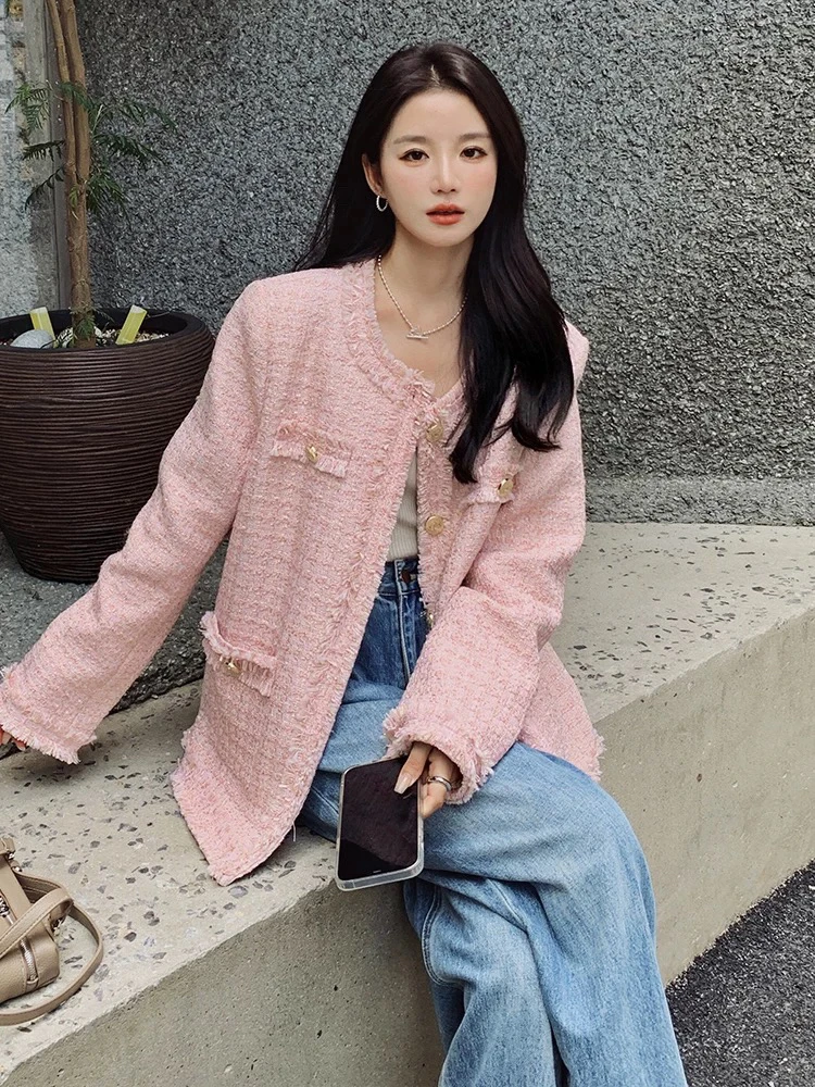 春女装韩版粉色小香风外套气质高级衣服感爆款洋气轻奢甜美春游