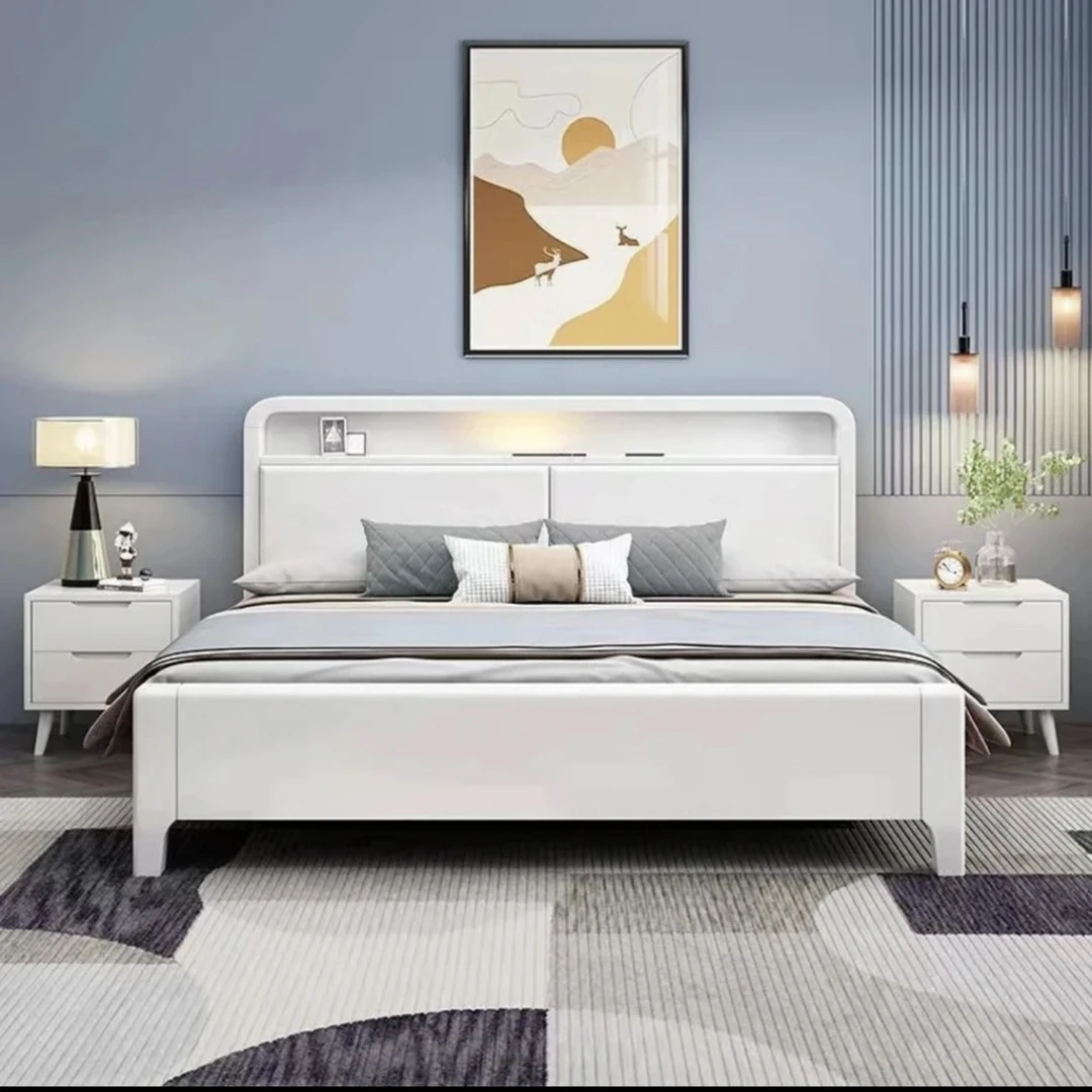 主卧室大床气压床1.5/1.8米实木北欧风床白色家用简约床储物高箱