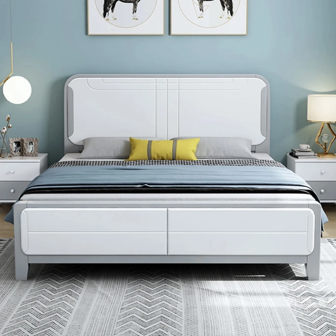 白色现代简约实木床1.8米双人床主卧储物高箱婚床大床经济型气压