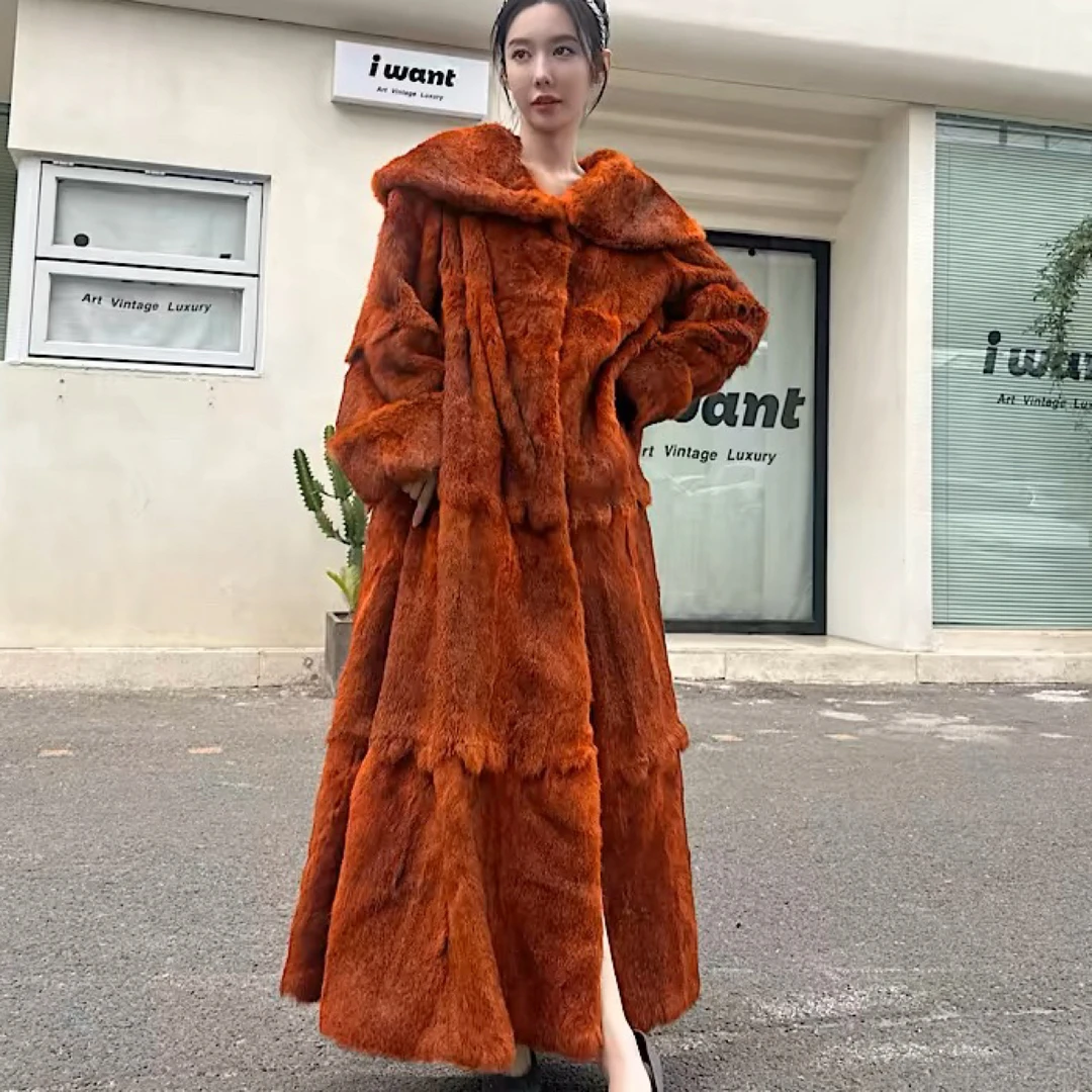 兔毛长款大衣时尚保暖外套皮草大衣女