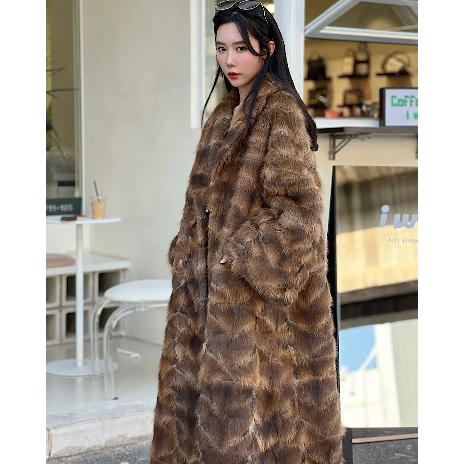 0527青根 貂 水 貂毛皮毛一体皮草大衣外套女