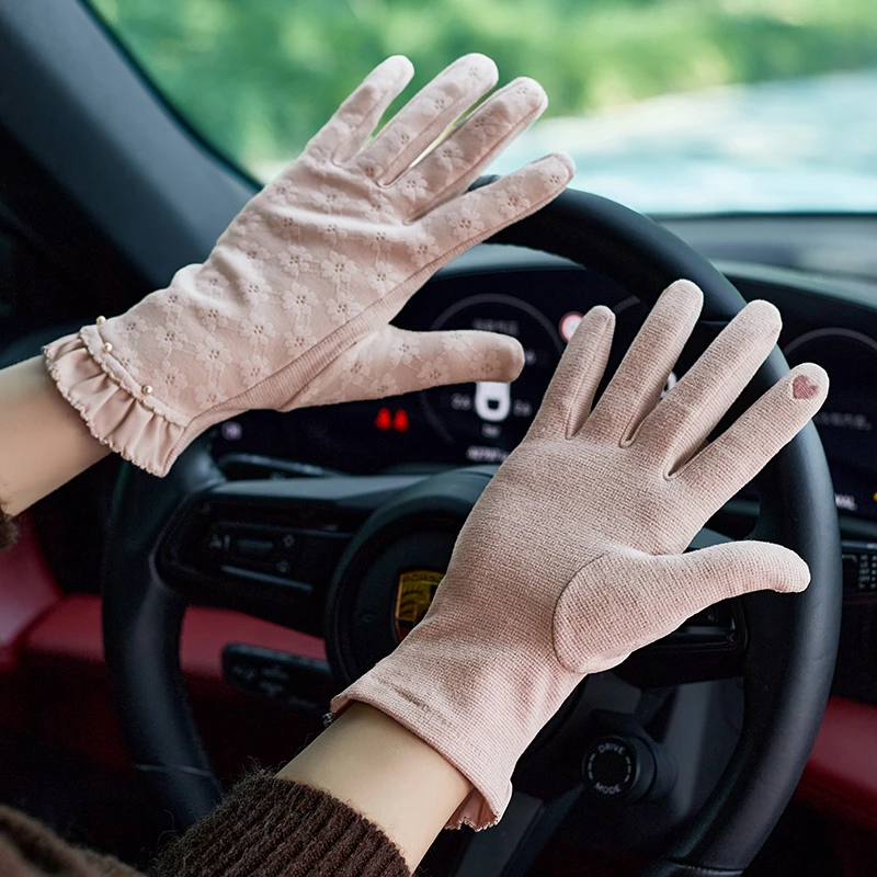 保暖手套短款蝴蝶结弹力触屏柔软棉质防寒骑行冬手套新款全指柔软