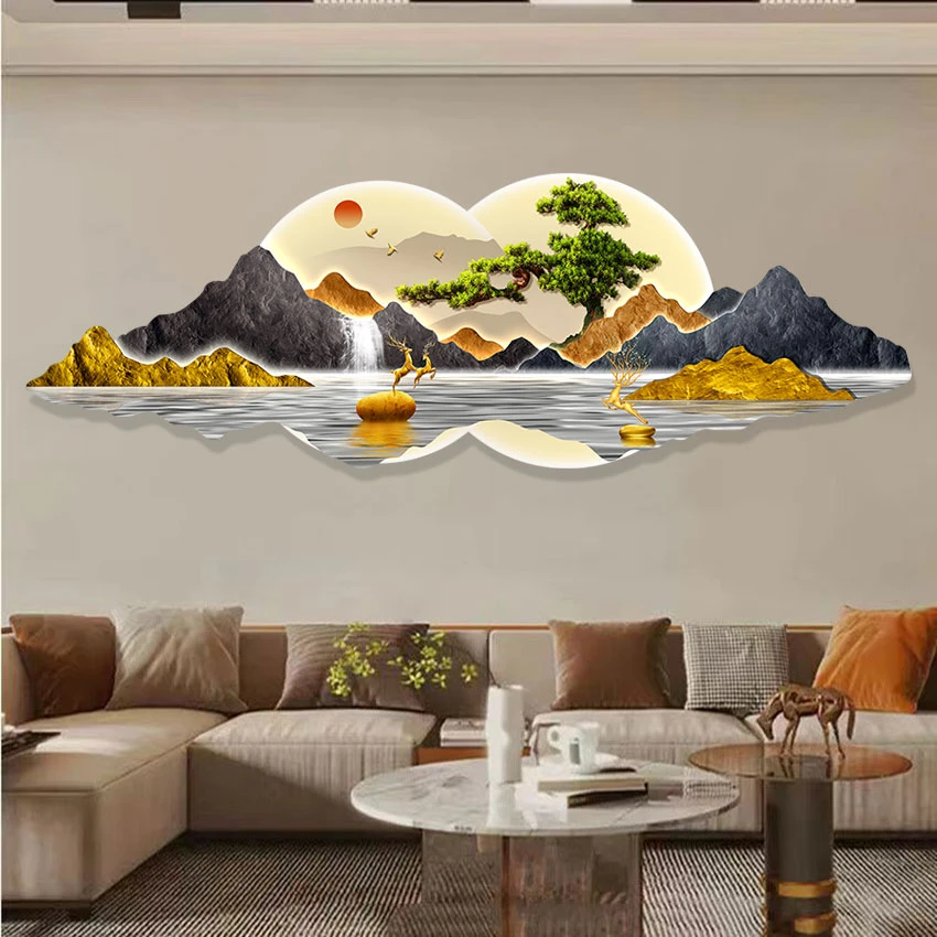 无灯光客厅装饰画沙发背景墙挂画轻奢简约日照金山展示现代山水画
