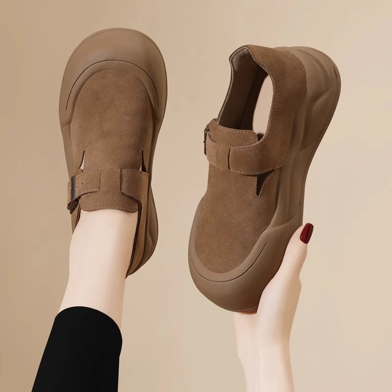 【万象撤柜】勃肯鞋女2024新款休闲百搭防滑厚底单鞋磨砂皮透气板鞋