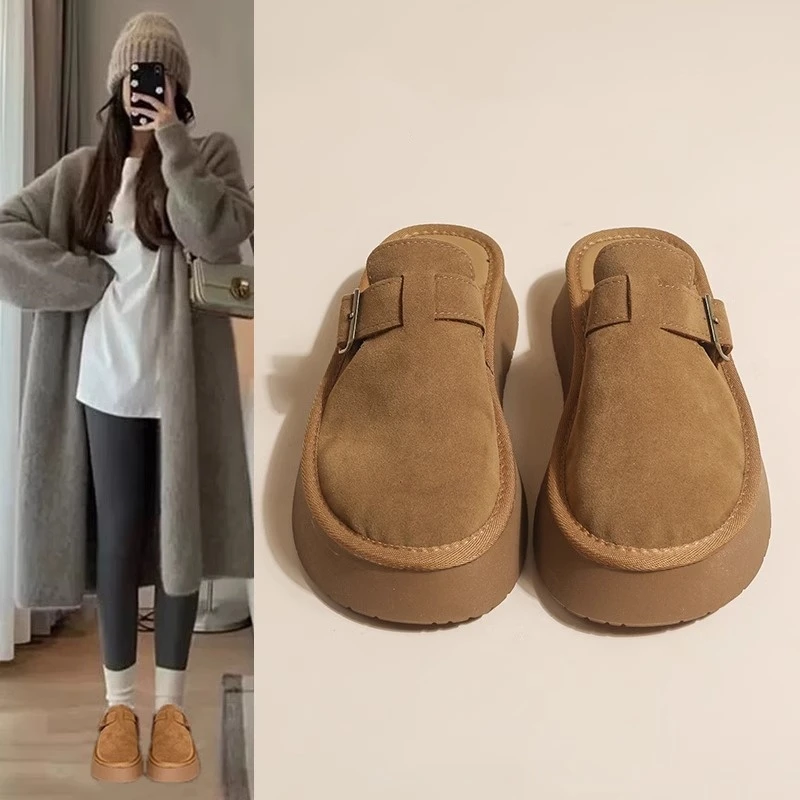 【万象撤柜】2024秋季新款复古包头半拖鞋女厚底外穿懒人增高休闲鞋