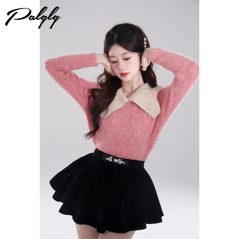 【palglg】软糯娃娃领粉色毛衣外穿秋冬气质针织衫上衣-34PTG41580
