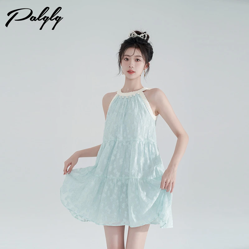 【Palglg】森系气质甜美挂脖连衣裙蕾丝a字裙娃娃裙-32PDA40801