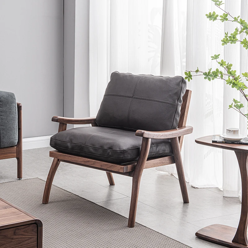 屿山木隐【直播间专享价】北美黑胡桃木单人沙发椅家用休闲椅软包椅