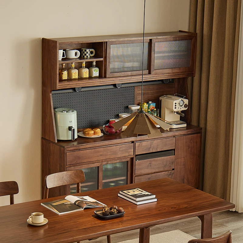 屿山木隐北美黑胡桃木餐厅家用多功能餐边柜实木组合柜玄关柜酒柜