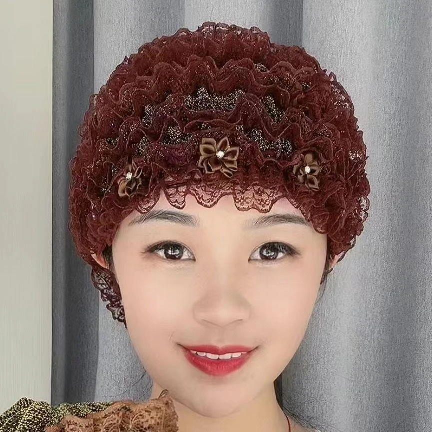 春秋夏四季款回族蕾丝小花朵防尘遮阳中老年女士遮白发美人包头帽