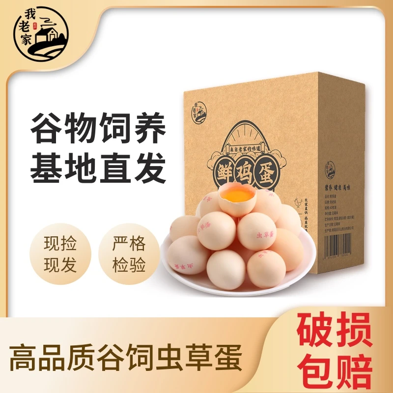 我老家山林散养虫草蛋新鲜笨鸡蛋40枚一箱散养土鸡蛋