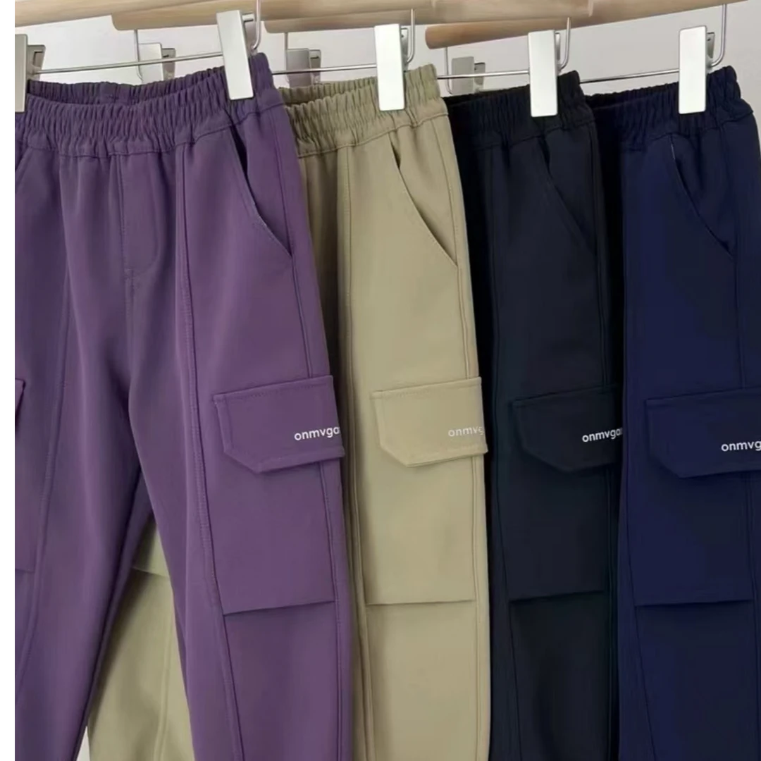 （加绒面料微瑕，不是破洞！！介意慎拍）儿童保暖工装裤束脚裤