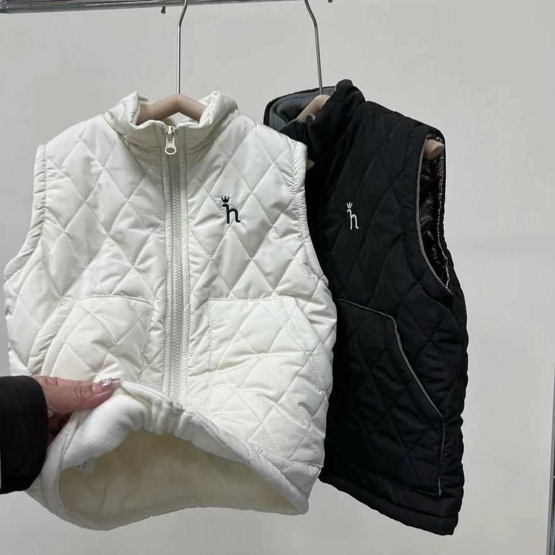 24年新款秋冬中大童男女童立领加厚保暖时尚百搭菱格绗棉棉马甲
