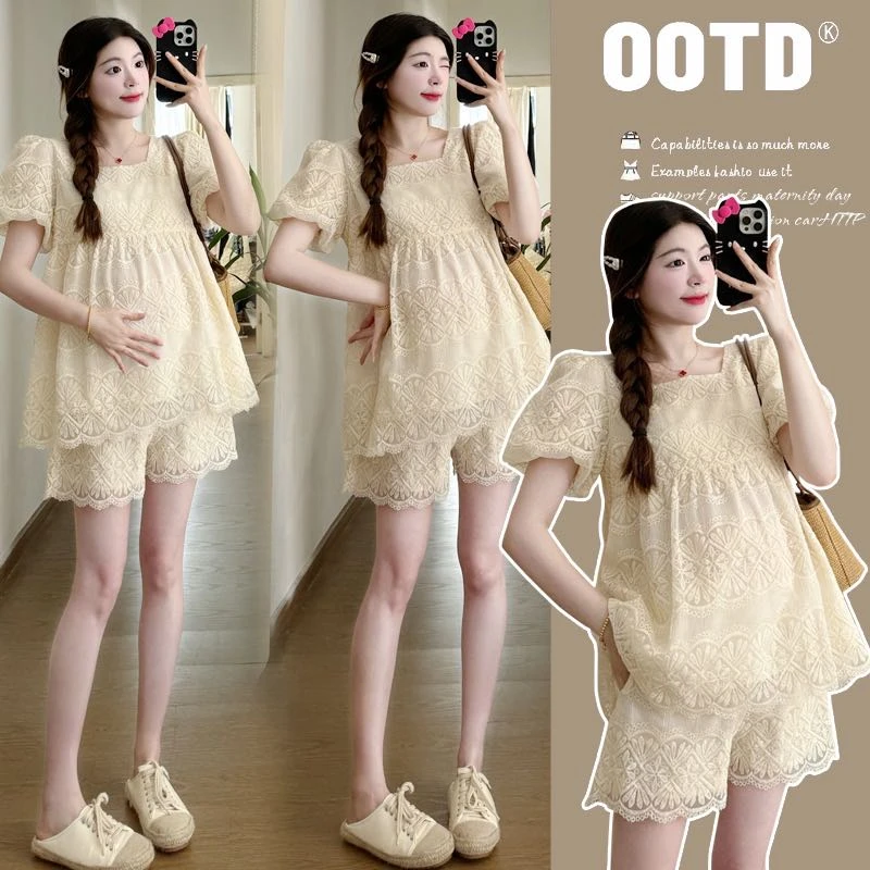 孕妇夏款勾花镂空套装6911