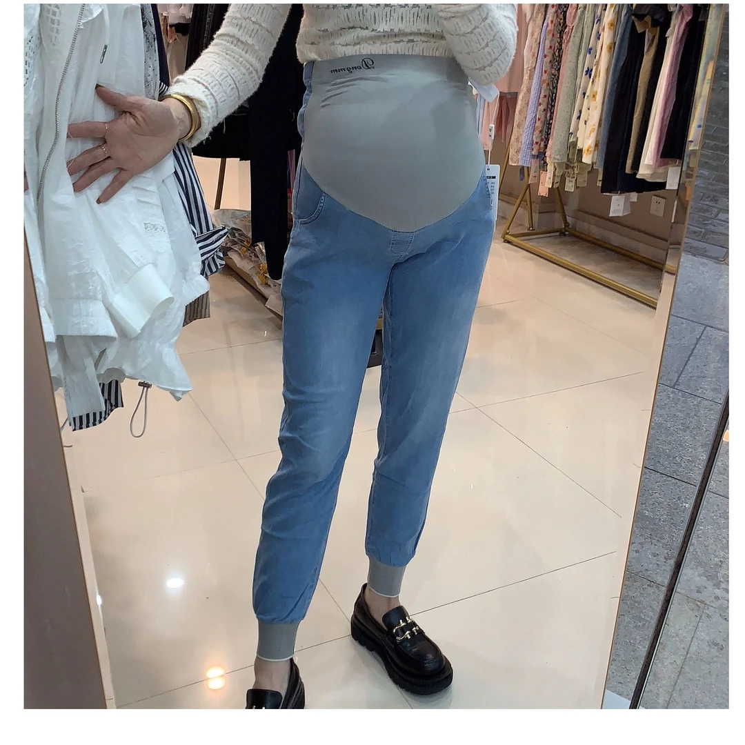 孕妇高弹力棉收脚休闲裤9538