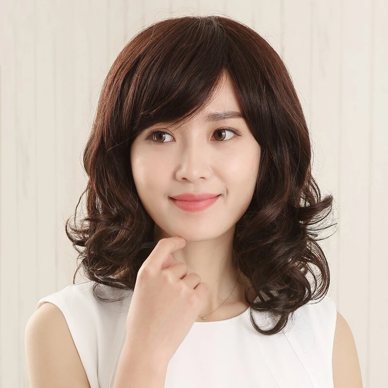 斜刘海假发女长卷发大波浪真发中老年假发自然蓬松妈妈假发假发套