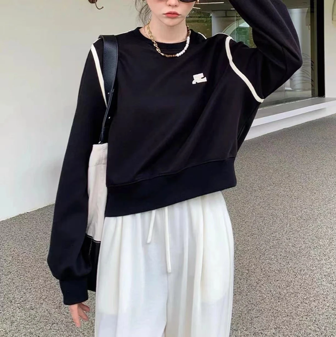 38107#2024新款时尚短款圆领长袖卫衣