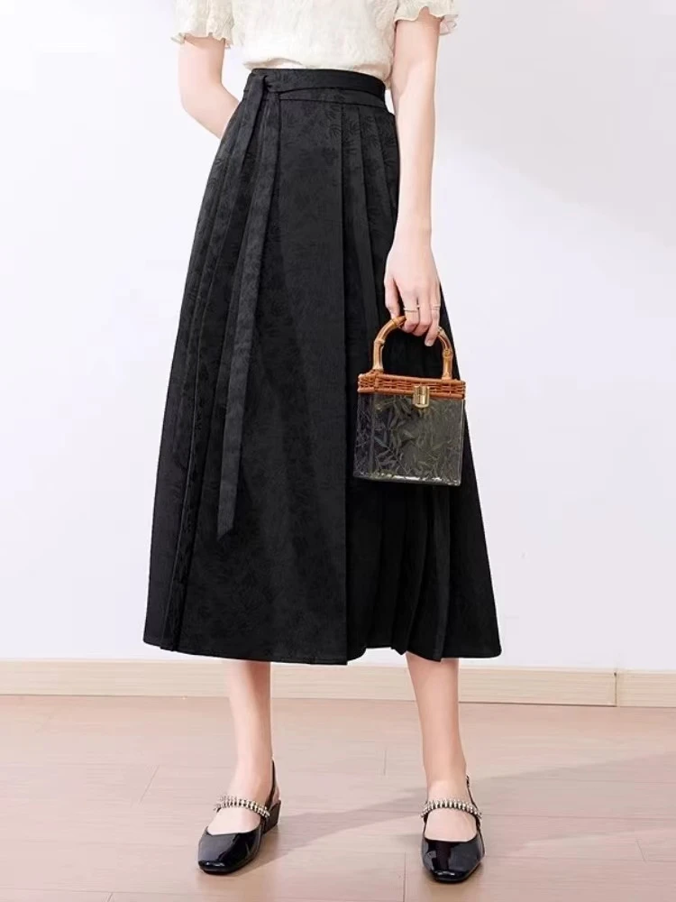 87036#【长86】2024新款高腰气质时尚中式绑带设计半身裙