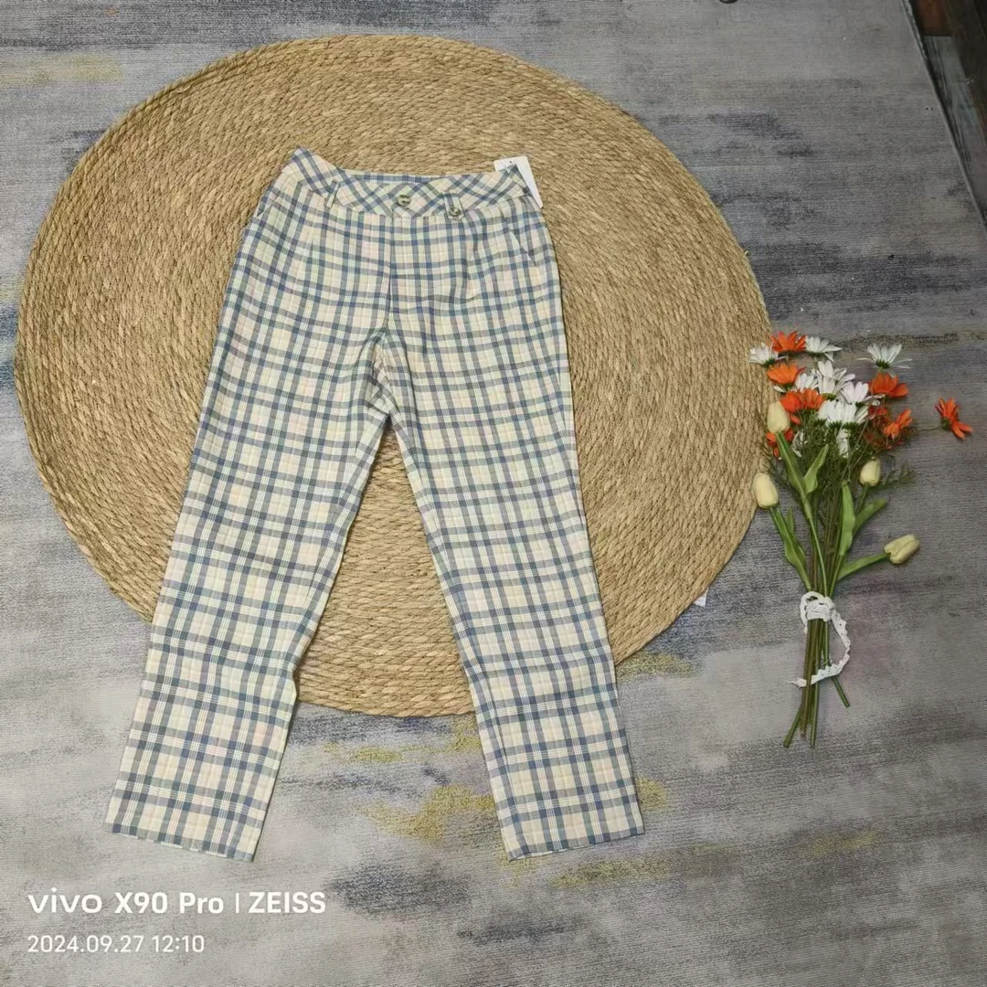 品牌剪标  7仓N3-2-20785款   杏色格子九分小脚裤