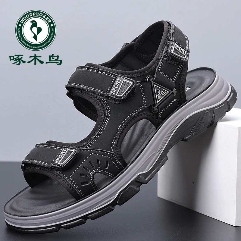 啄木鸟夏季新款乳胶软底凉鞋男外穿开车休闲越南防滑厚底沙滩鞋男