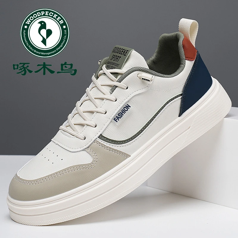 啄木鸟男鞋秋季新款软底板鞋男潮流百搭运动休闲鞋子男时尚小白鞋