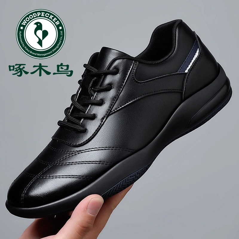 啄木鸟男鞋秋季新款软底皮鞋男韩版白色休闲鞋潮流百搭时尚英伦鞋