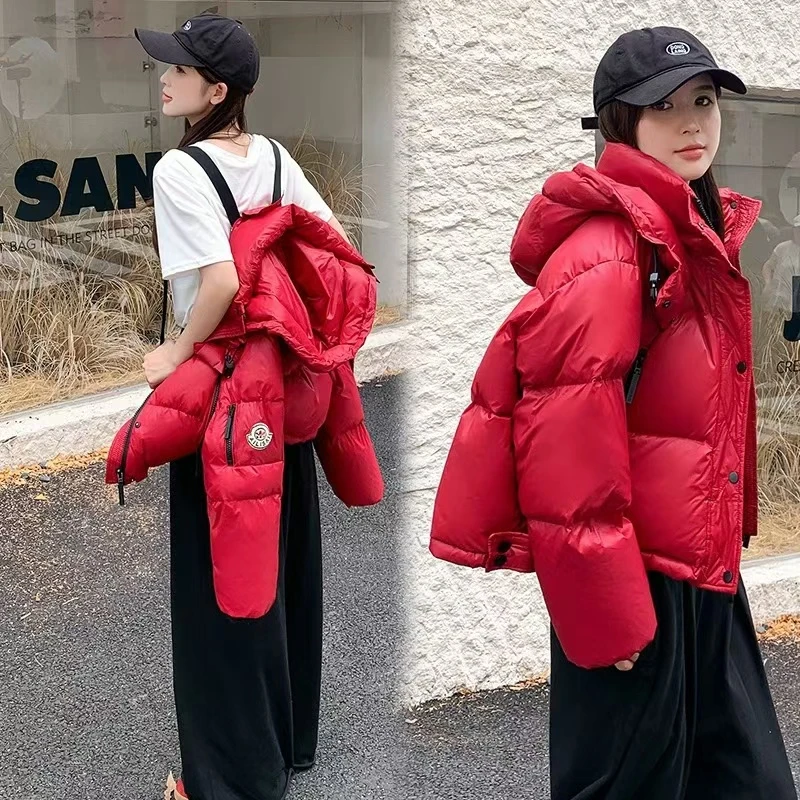 冬季上新！时尚气质百搭短款连帽免洗亮面潮流加厚保暖羽绒服0887