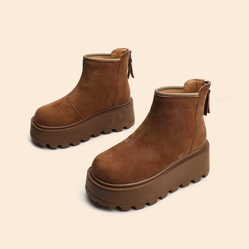 厚底增高7CM中帮鞋2024冬季新款潮流圆头保暖雪地靴休闲运动短靴