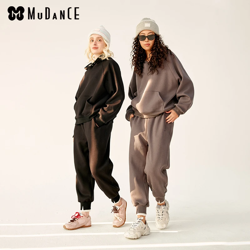 MuDance【断码清仓】空气层男女同款秋冬挺阔连帽卫衣阔腿裤套装