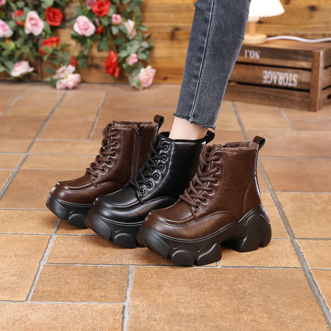 尚卡芙秋冬加绒保暖7cm休闲个性高跟厚底英伦风增高马丁靴888-9