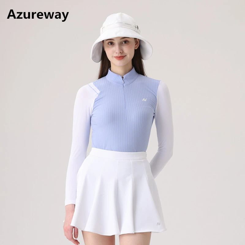 Azureway高尔夫女装新款冰丝纺晒长袖立领速干T恤衫GOLF球衣服装