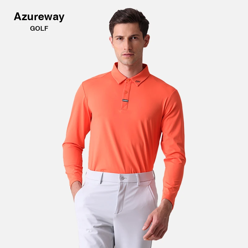 Azureway秋冬新款高尔夫男士长袖速干弹力修身免烫T恤GOLF球衣服