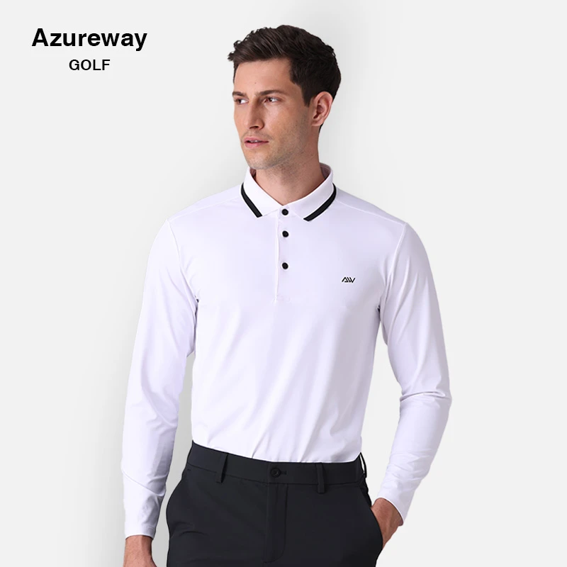 Azureway运动高尔夫男装长袖螺纹领速干弹力免烫T恤GOLF球上衣