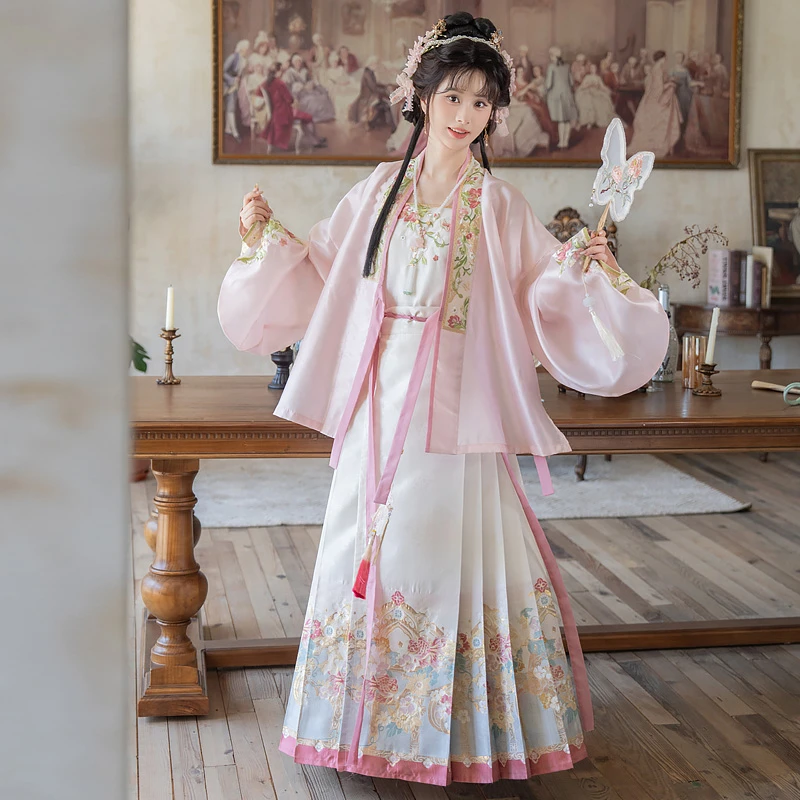 云藏月绣 博古桃花 原创粉色明制少女国风马面裙套装汉服女春夏秋