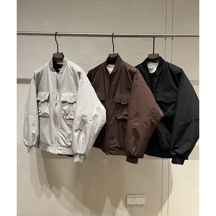 秋冬新款经典棒球款解构拼接设计感廓形宽松情侣款棉服外套男6209