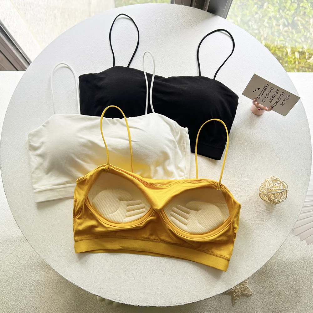 2024棉内衣女薄款夏季美背裹胸抹胸一体式带胸垫文胸外穿吊带网红