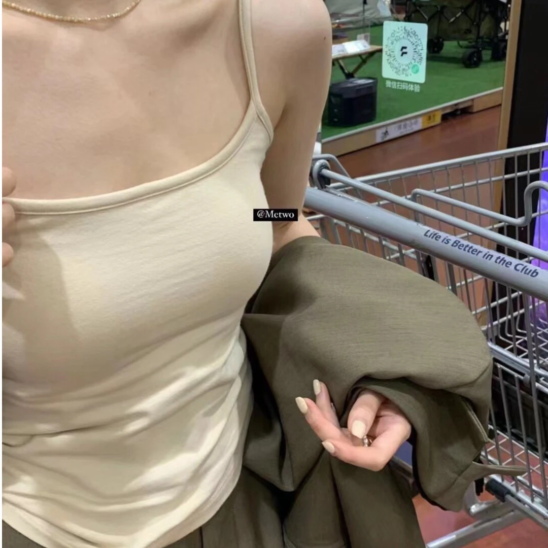 秋冬新款磨毛吊带背心女秋冬打底内搭保暖背心带bra打底背心女