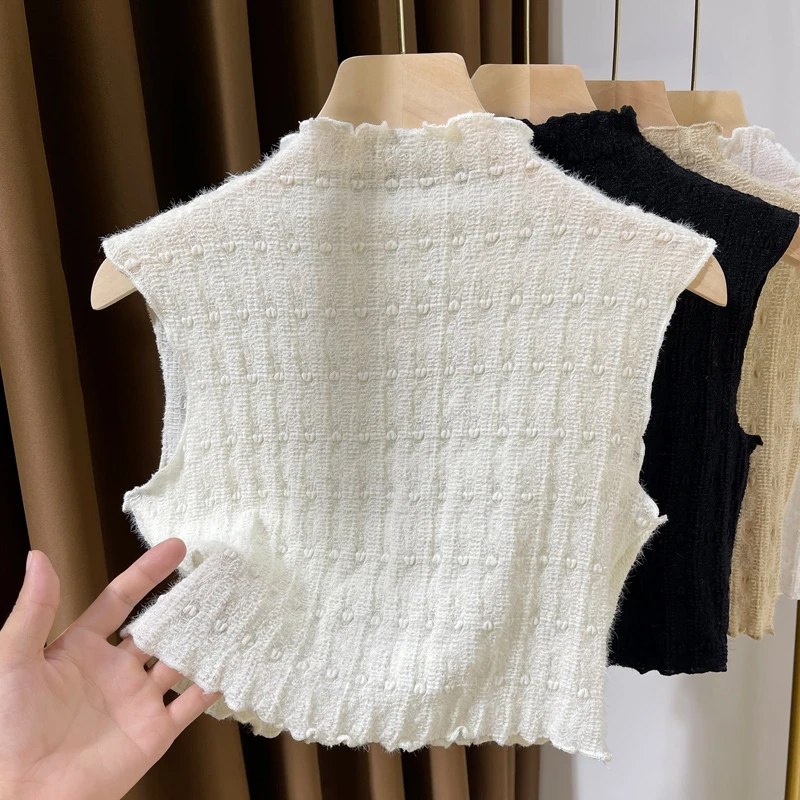 假领子女百搭假领高档蕾丝打底衫新款毛衣内搭纱衣半高领无袖背心