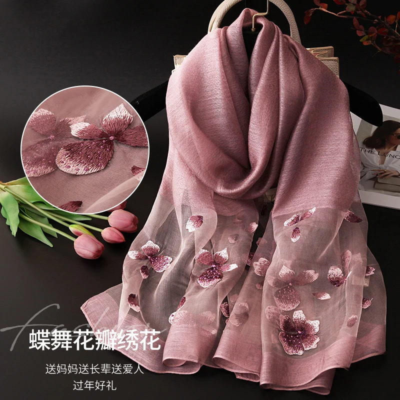 高端苏绣手工桑蚕丝巾女春秋夏季刺绣洋气真丝围巾中老年高档围脖
