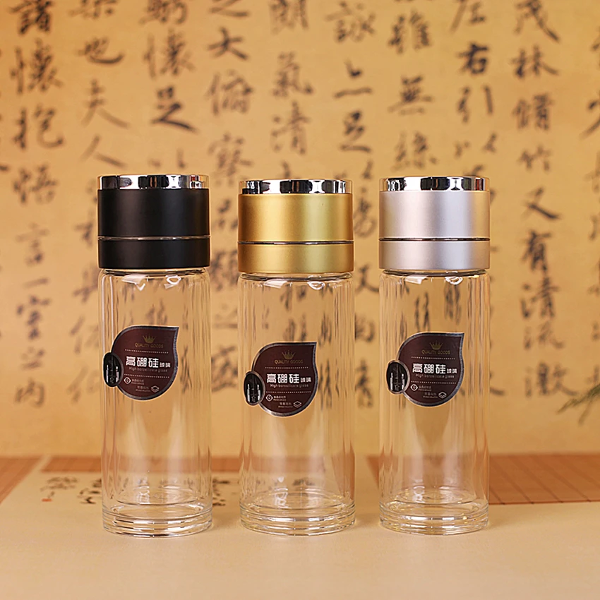 雪腾一键速开玻璃杯透明双层高硼硅玻璃茶杯车载水杯便携