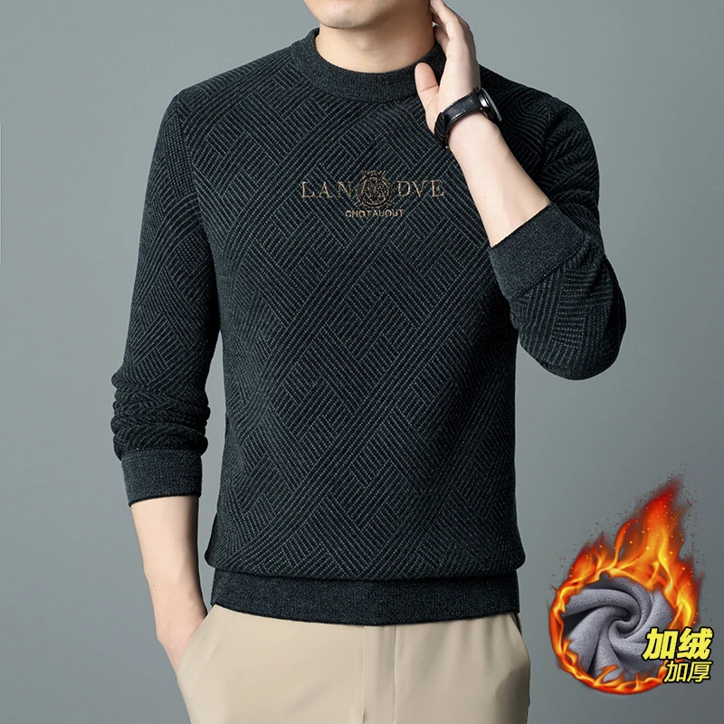伯思凯冬季新款男士长袖针织衫毛衣 高档加绒保暖男装打底衫上衣W