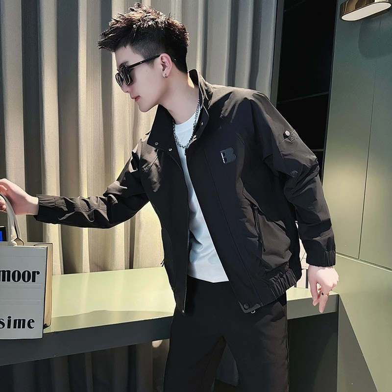 外套男款高级感痞帅秋季2024新款潮牌男装外衣潮流百搭立领夹克-K