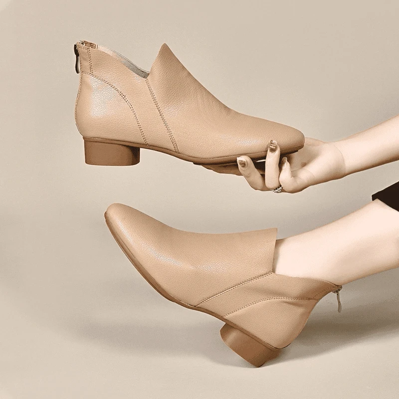 【气质优雅】2024新款纯皮女鞋尖头粗跟时尚百搭单鞋软底软面鞋靴FF