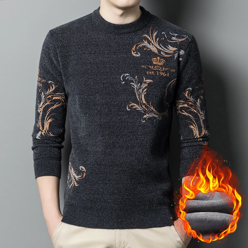 【加绒加厚】伯思凯秋冬新款男士雪尼尔毛衣高档男士针织毛衫男装-W