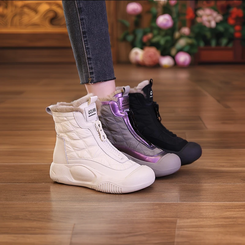 【爆款】增高4CM软皮雪地靴冬季女鞋时尚短靴加绒加厚马丁靴子15-FF