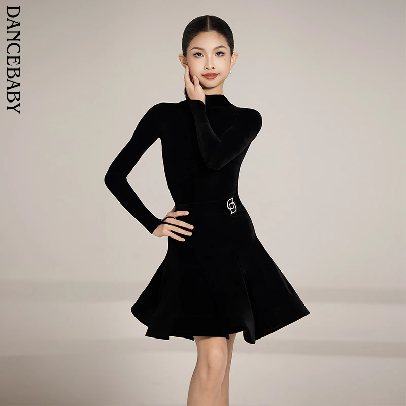 Dancebaby拉丁舞比赛规定服赛服2024新款考级黑色丝绒套装DAS773H