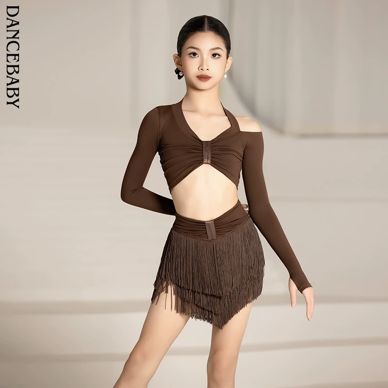 Dancebaby拉丁舞服装练功服上衣2024新款冬季舞蹈服套装DAS816